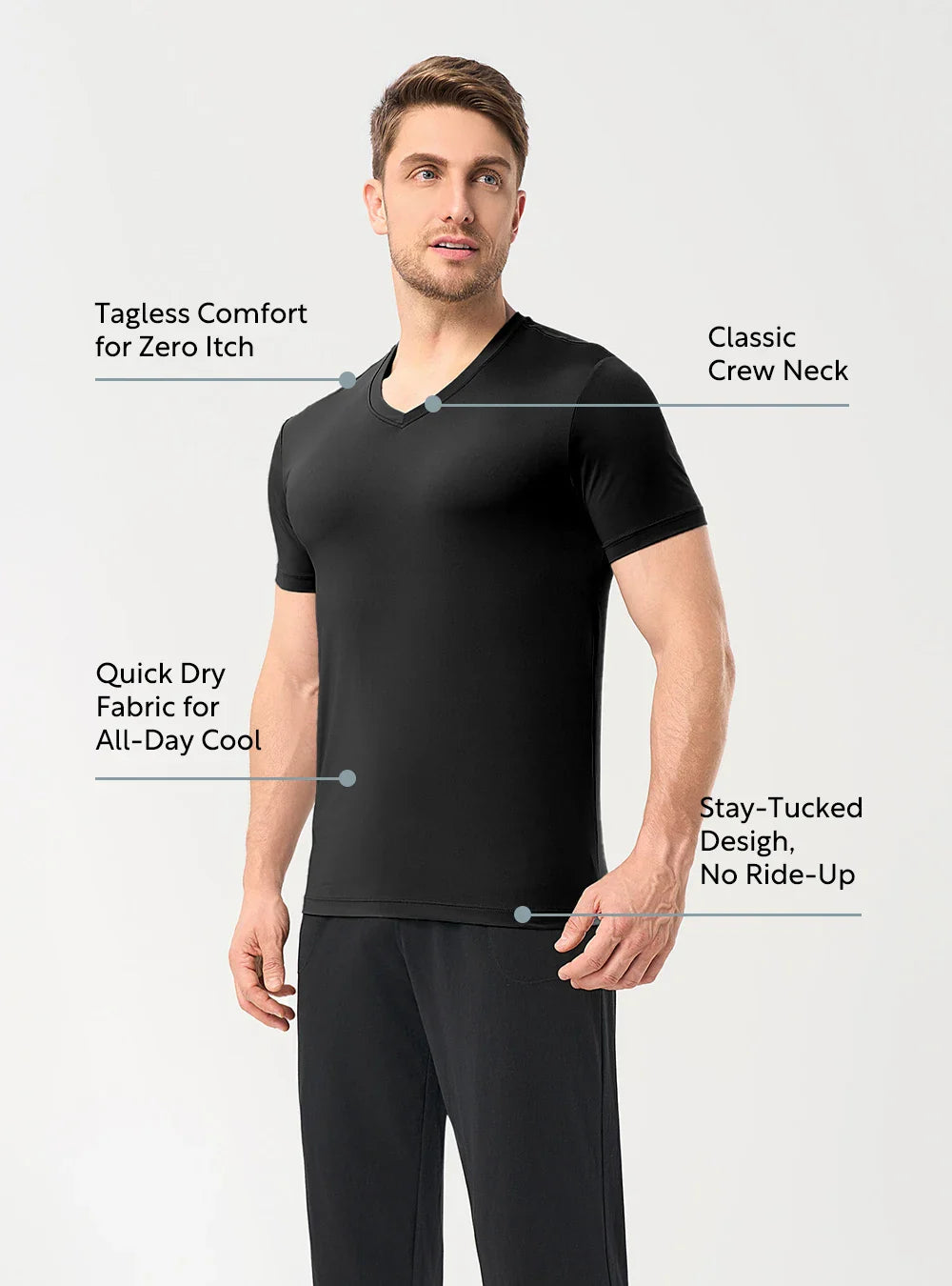 Quick Dry Silky-Soft V-Neck Undershirts (3-Pack)