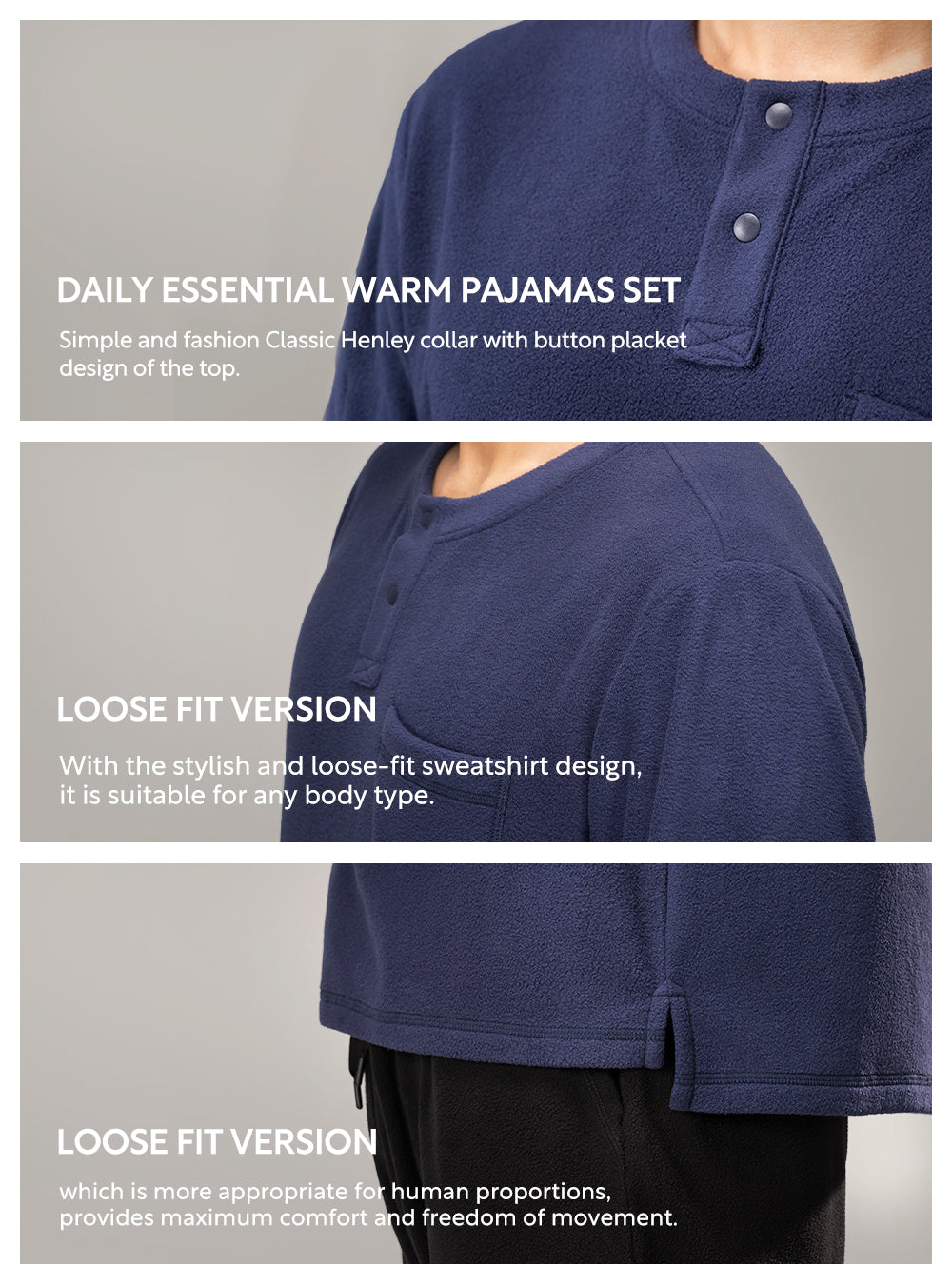 Polar Fleece Henley Pajamas Set
