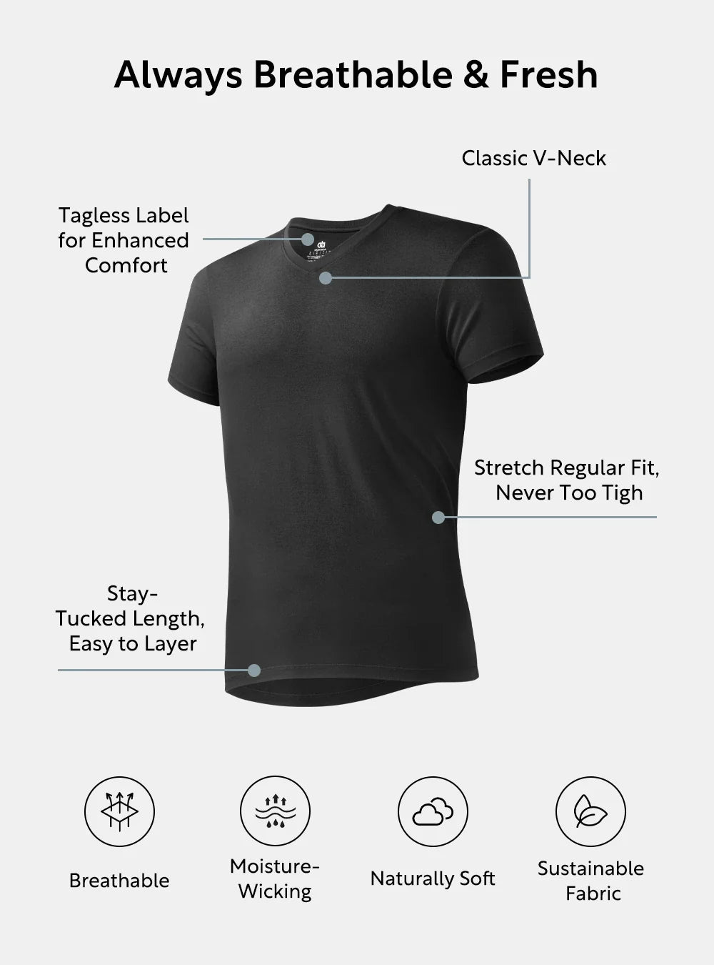 Bamboo Moisture-Wicking V-Neck Undershirts (3-Pack)