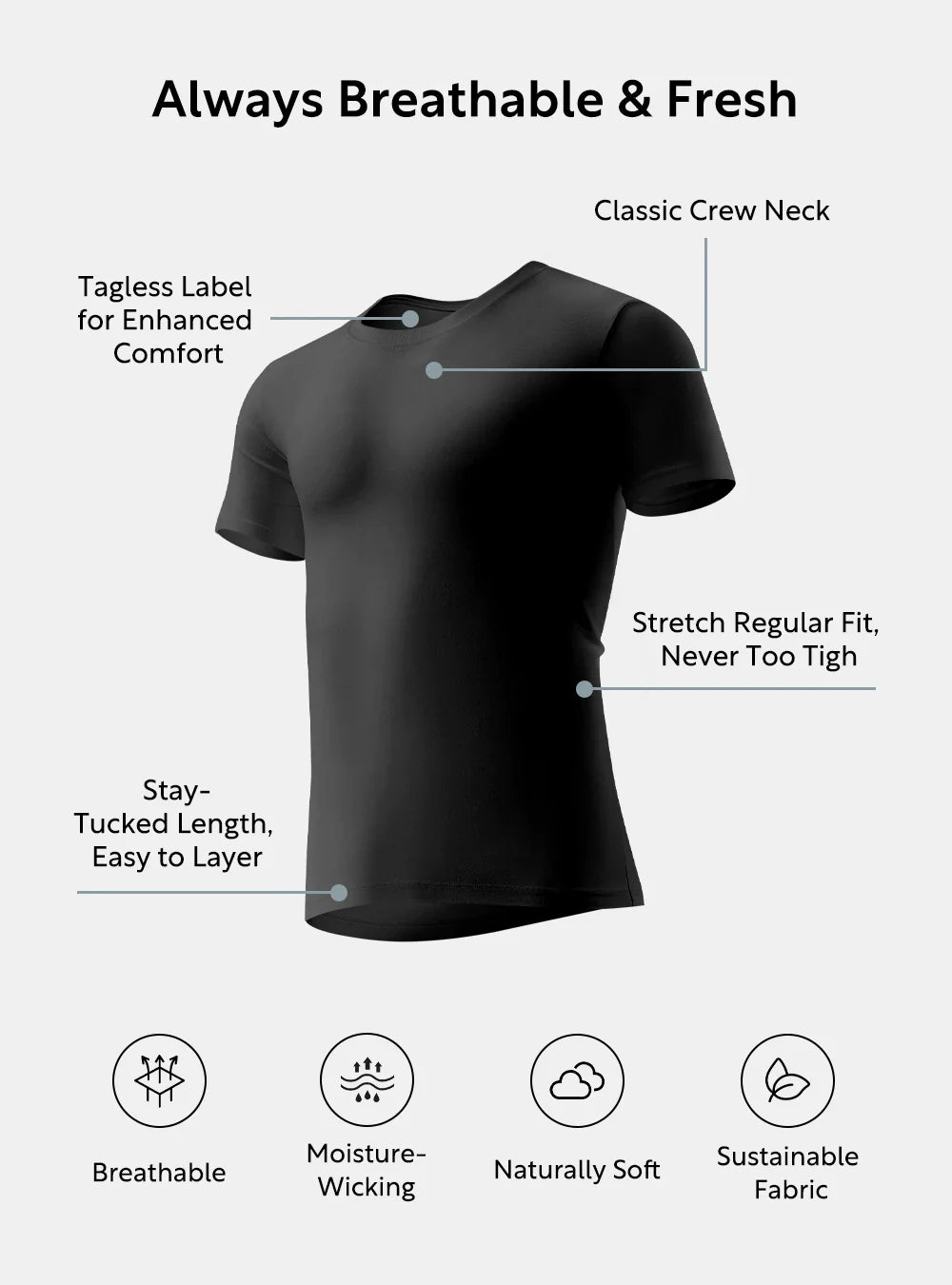 Bamboo Crew Neck Undershirts (3-Pack)