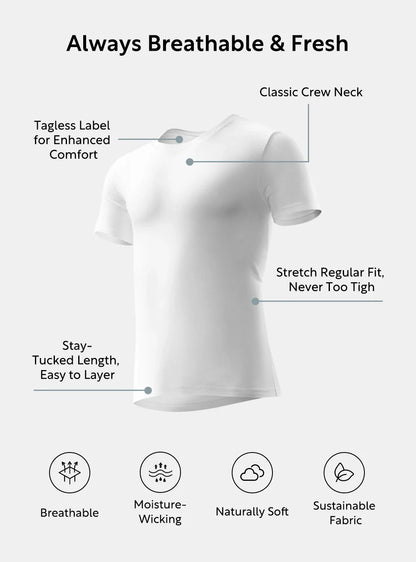 Bamboo Moisture Wicking Crew Neck Undershirts (3-Pack)